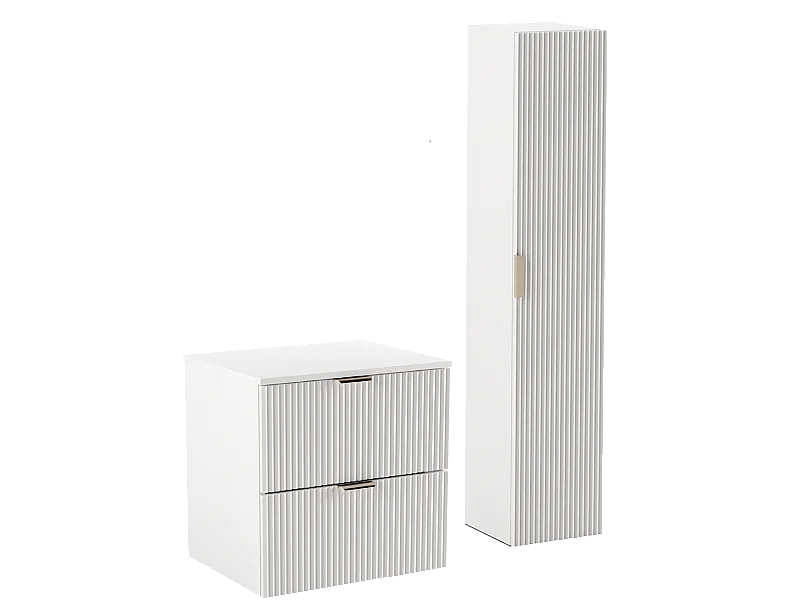 Set da bagno bianco 60 cm Mobile Piano di lavoro Colonna Frontali scanalati