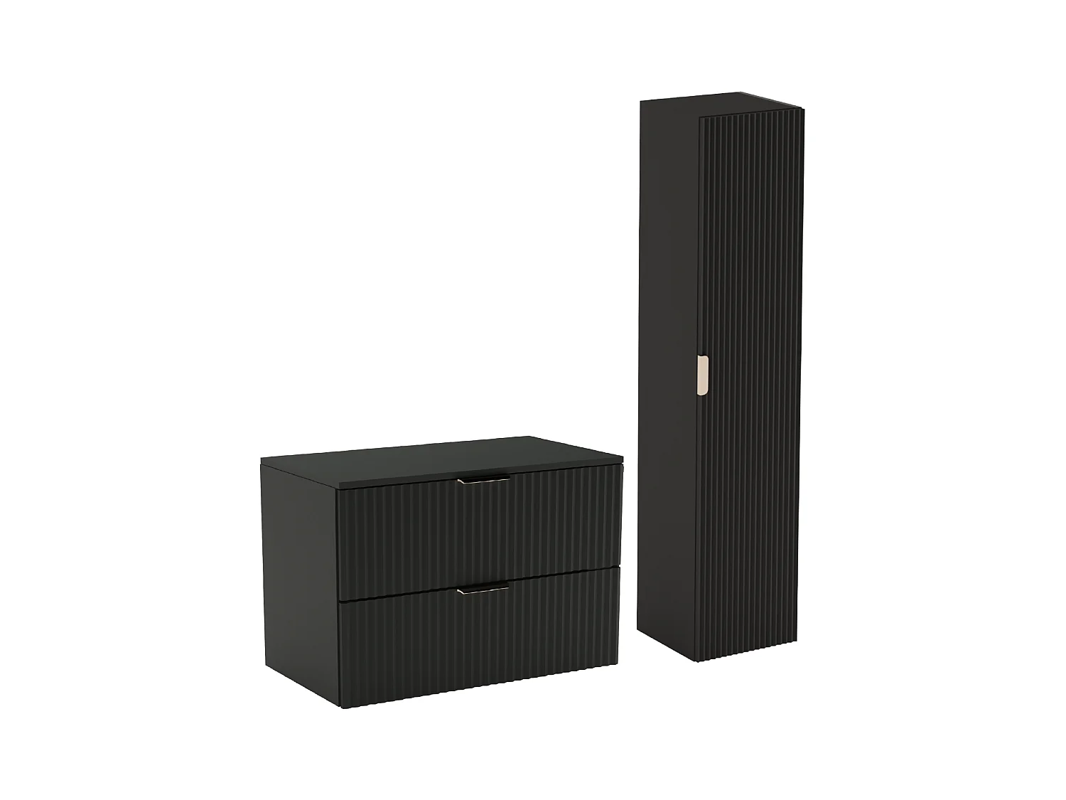 Czarny Zestaw Łazienkowy 80cm Szafka Blat Słupek Ryflowane Fronty