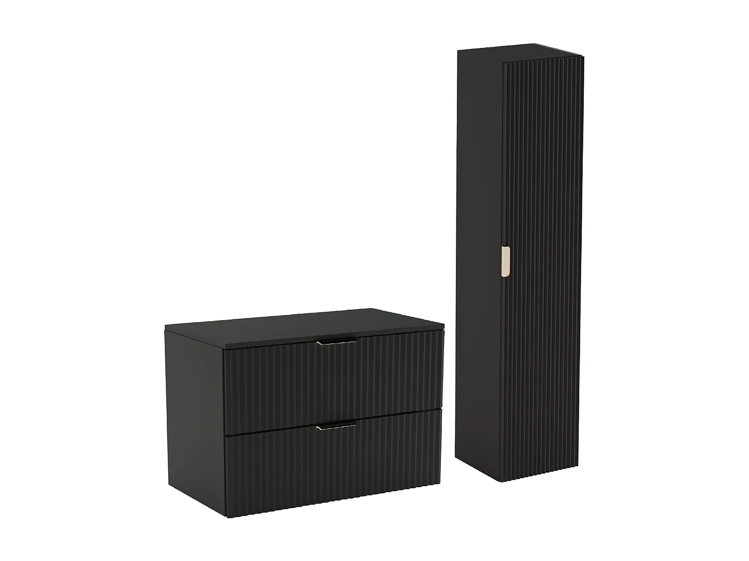 Conjunto de baño negro 80 cm Armario Encimera Columna Frentes ranurados