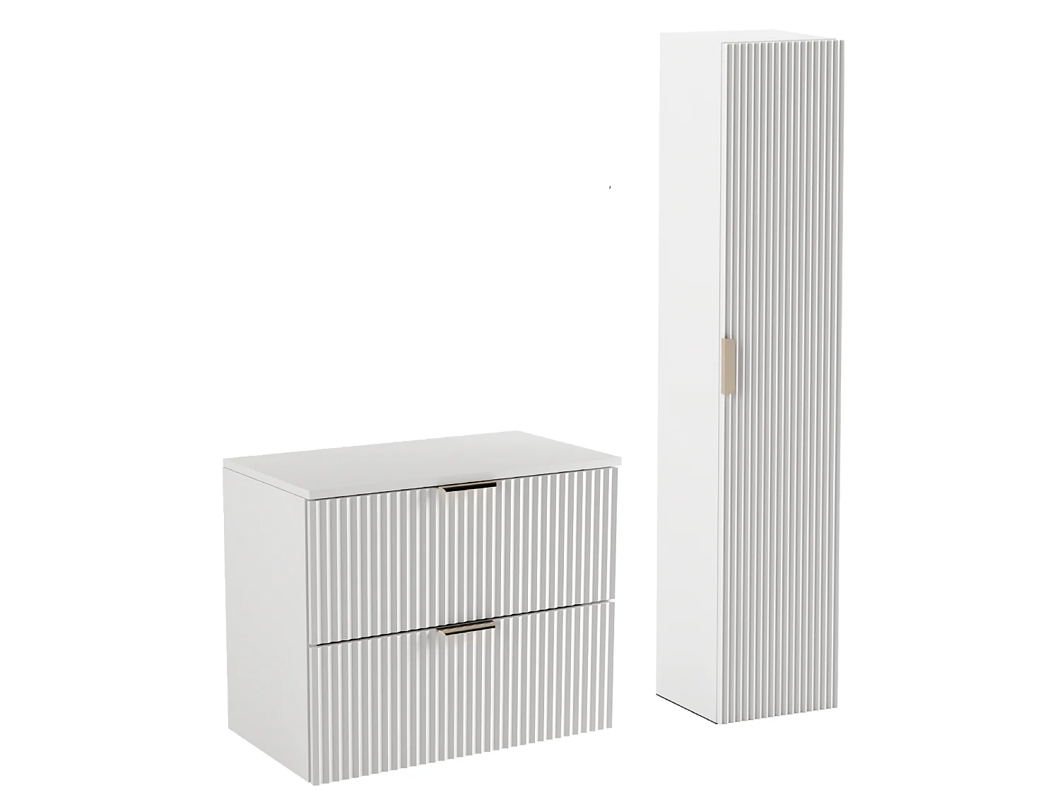 Biały Zestaw Łazienkowy 80cm Szafka Blat Słupek Ryflowane Fronty