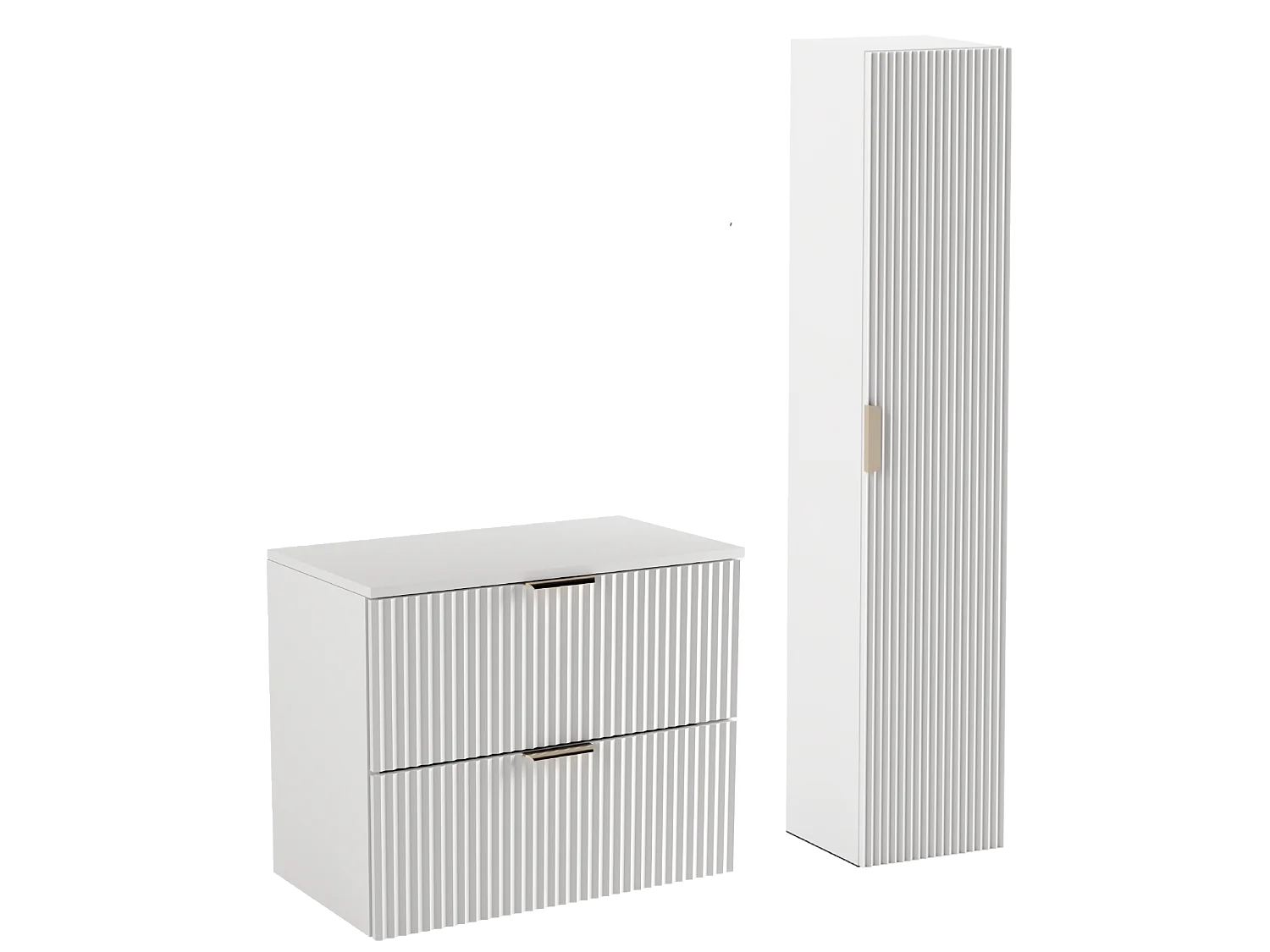 Conjunto de baño blanco 80 cm Armario Encimera Columna Frentes ranurados