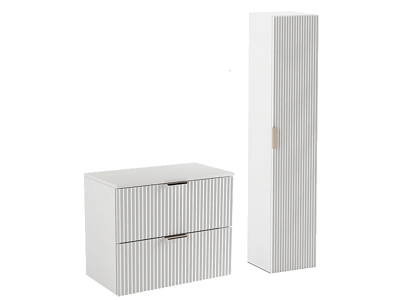 Conjunto de baño blanco 80 cm Armario Encimera Columna Frentes ranurados