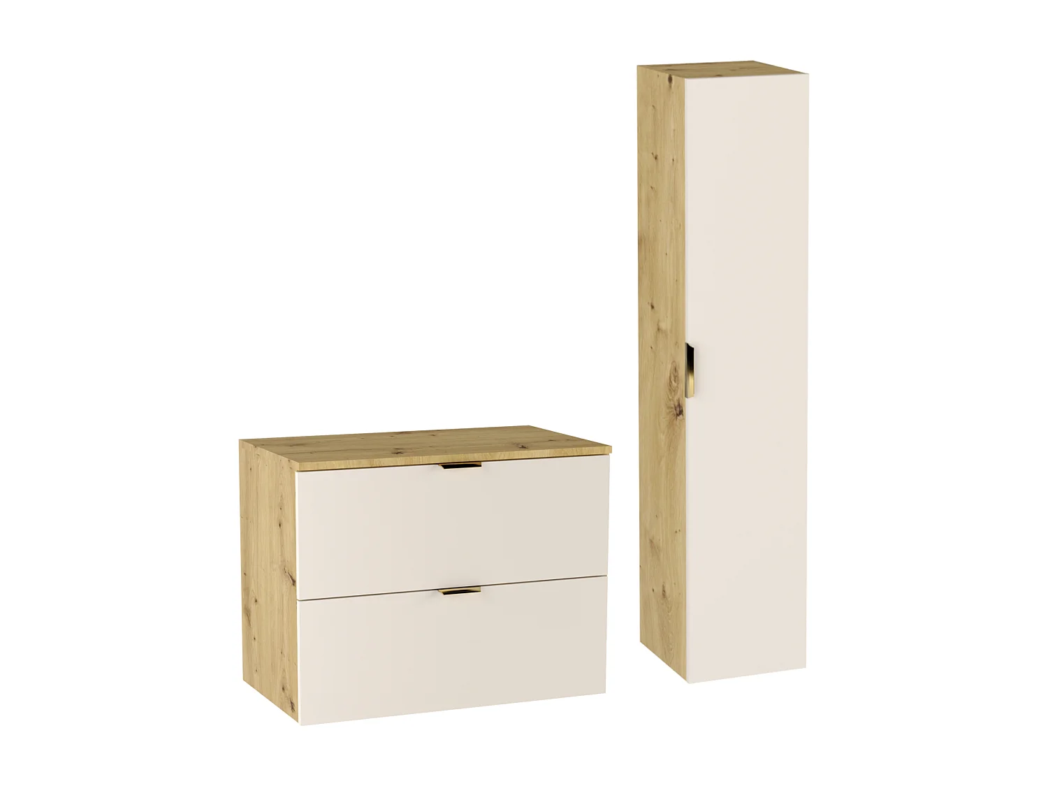 Set da bagno 80 cm Kashmir  / Rovere Noce Mobile con piano + Colonna Orio