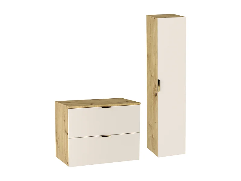 Set da bagno 80 cm Kashmir  / Rovere Noce Mobile con piano + Colonna Orio