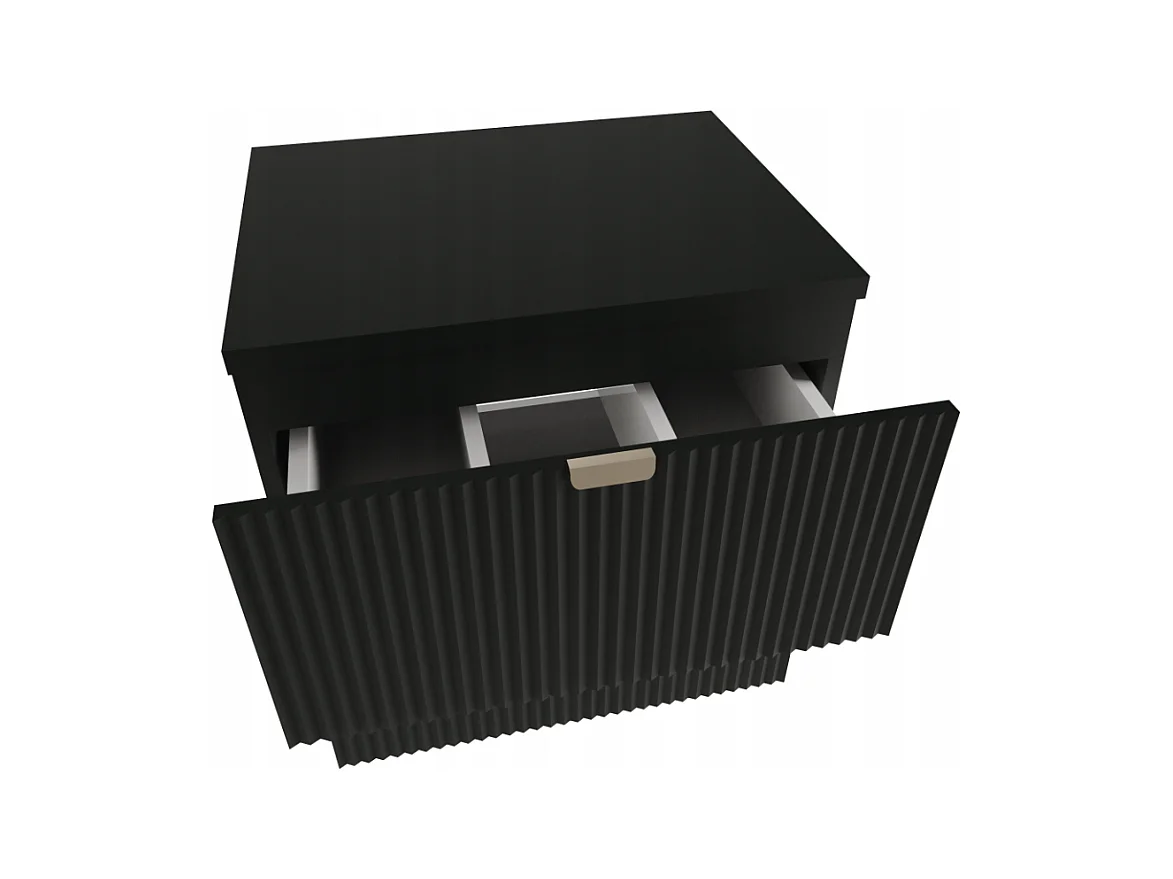 Czarny Zestaw Łazienkowy 100cm Szafka Regał Blat Orzech Słupek Ryflowane Fronty