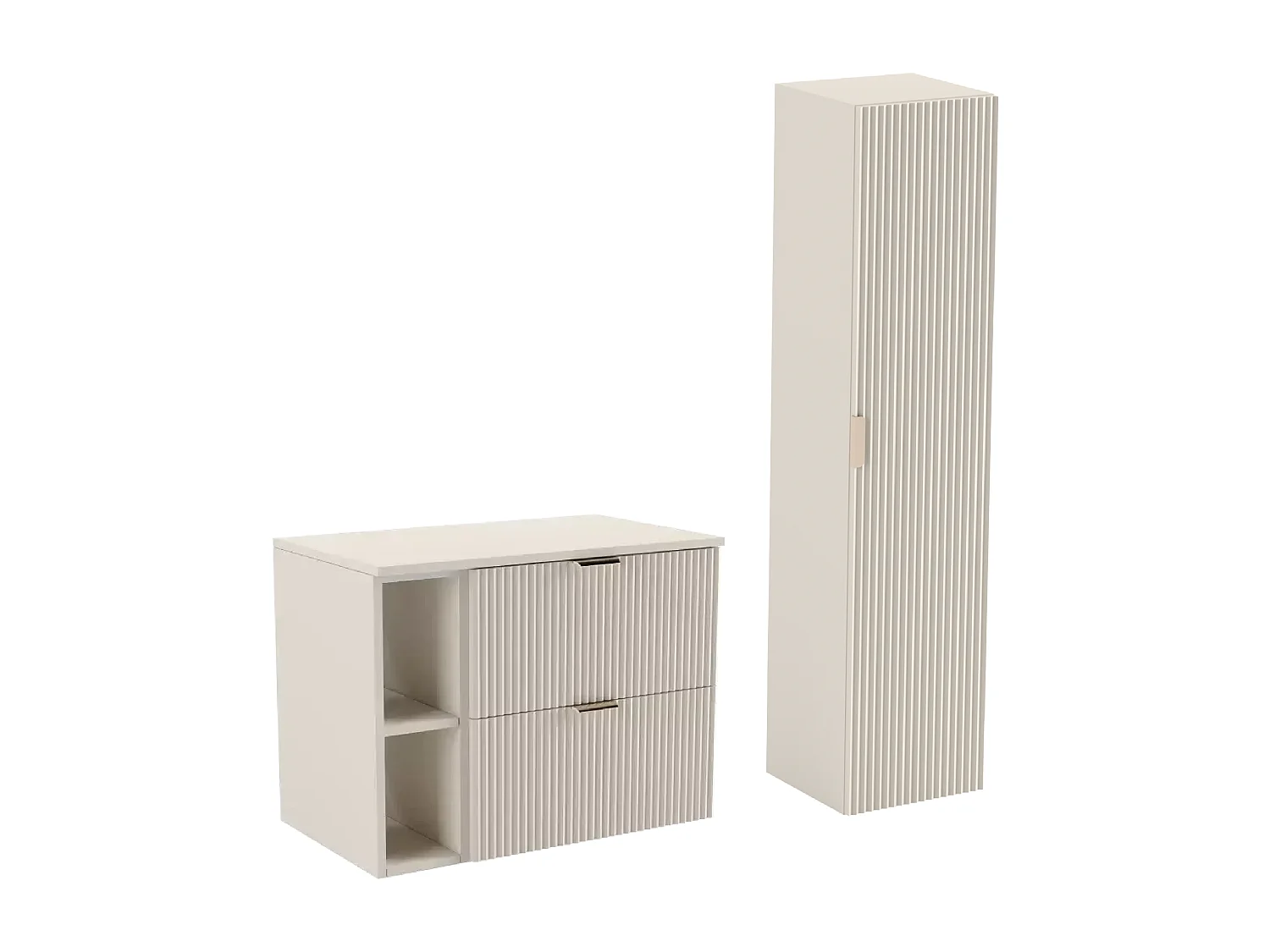 Set da bagno in cashmere 80 cm Mobile Bagno Ripiano Scaffale Colonna Frontali Scanalati