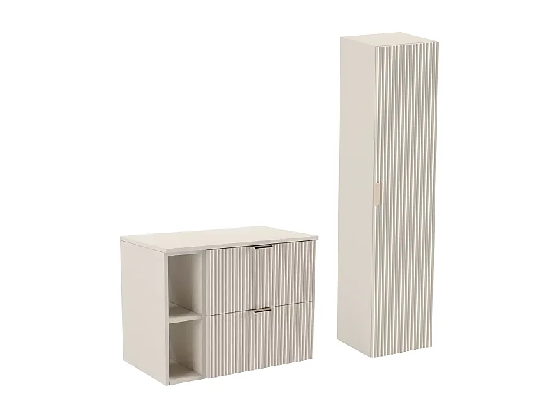 Set da bagno in cashmere 80 cm Mobile Bagno Ripiano Scaffale Colonna Frontali Scanalati