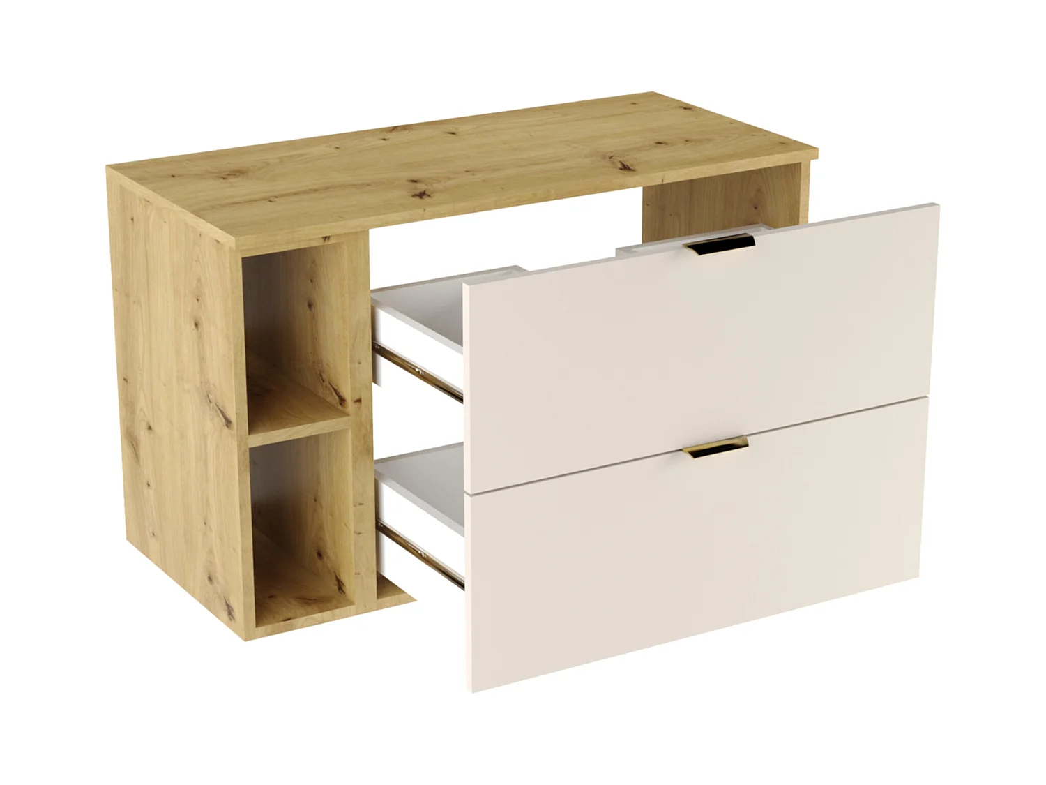 Zestaw Łazienkowy 100cm Szafka z Blatem i Regałem Słupek Kaszmir  / Dąb Orzech Orio