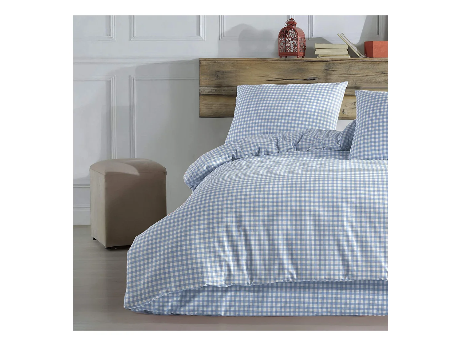 Parure de lit Vichy 240x220 Bleu