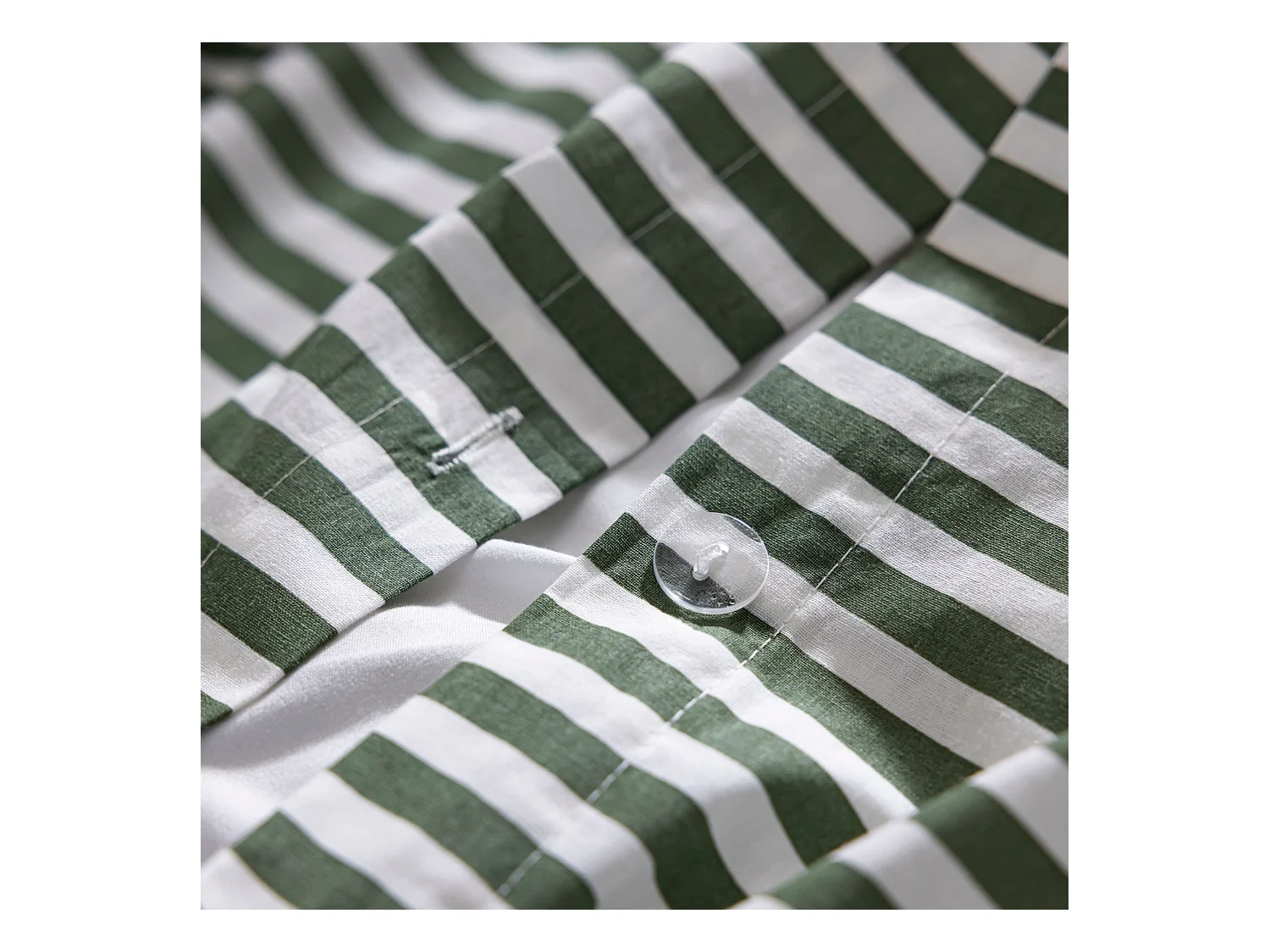 Parure de lit 240x220 coton à rayures vert Terre de Nuit Horizon