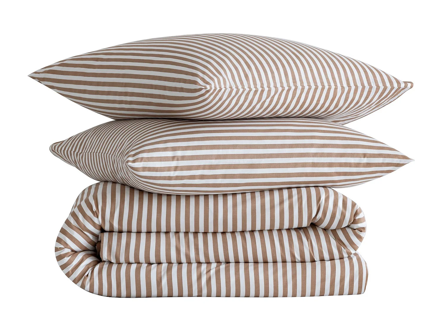 Parure de lit 260x240 coton à rayures marron Terre de Nuit Horizon