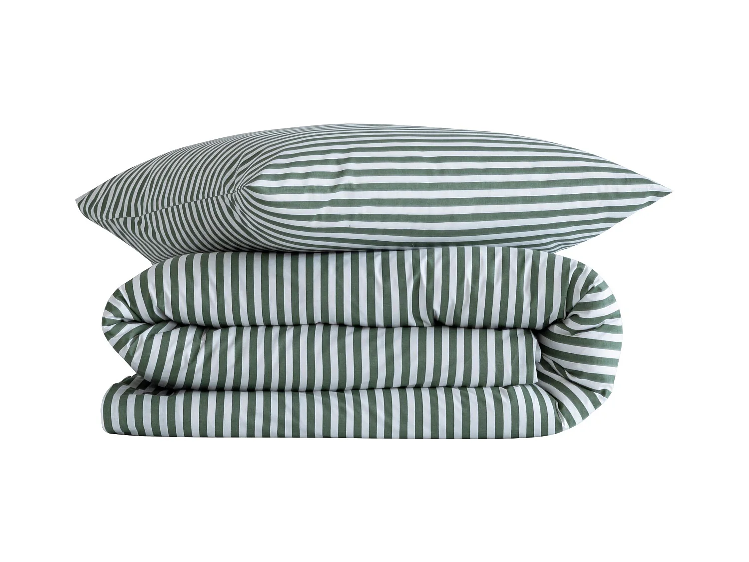 Parure de lit 140x200 coton à rayures vert Terre de Nuit Horizon