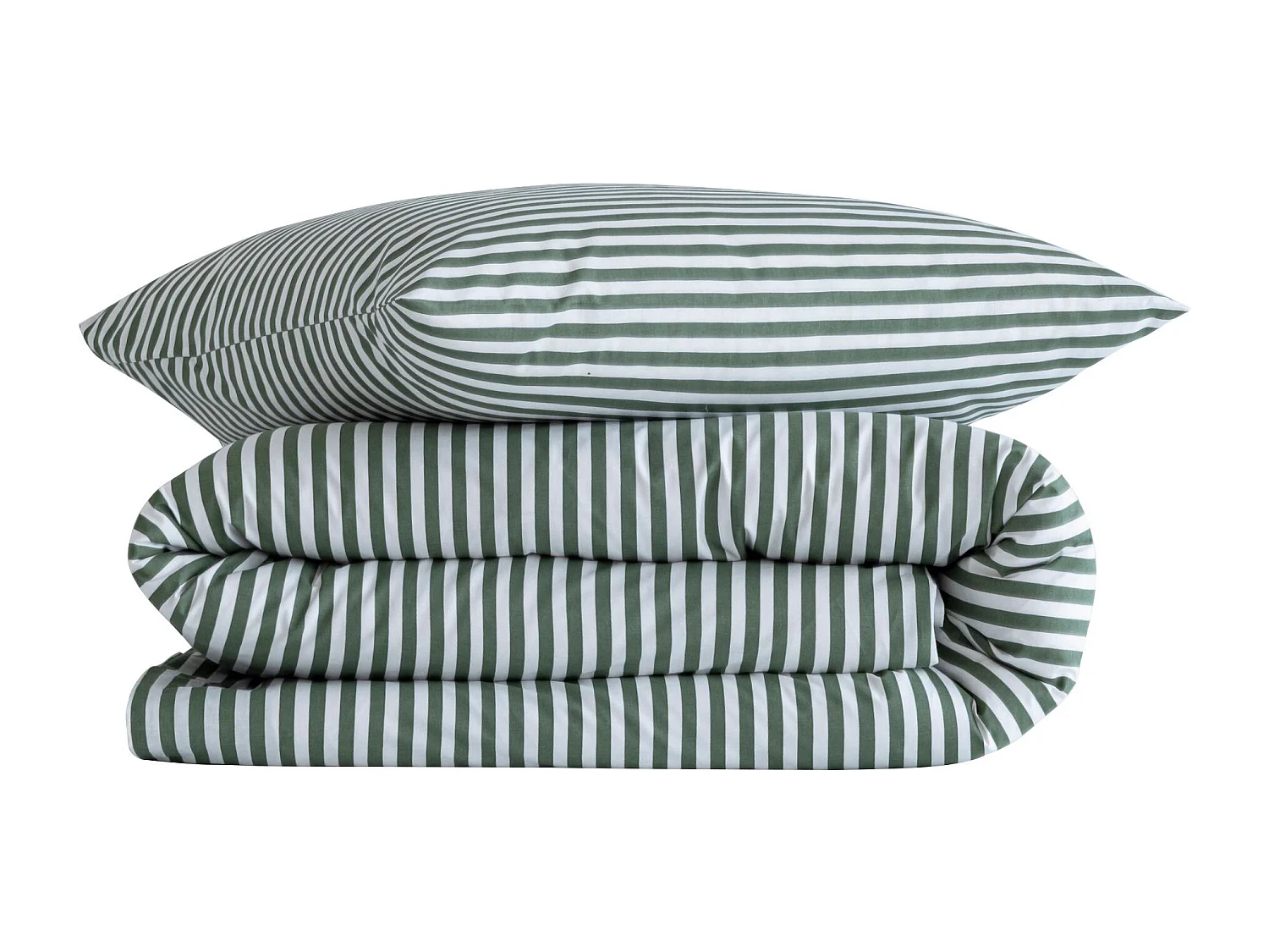 Parure de lit 140x200 coton à rayures vert Terre de Nuit Horizon