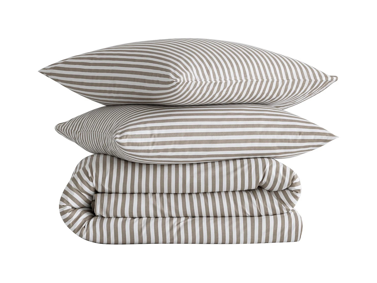 Parure de lit 260x240 coton à rayures taupe Terre de Nuit Horizon