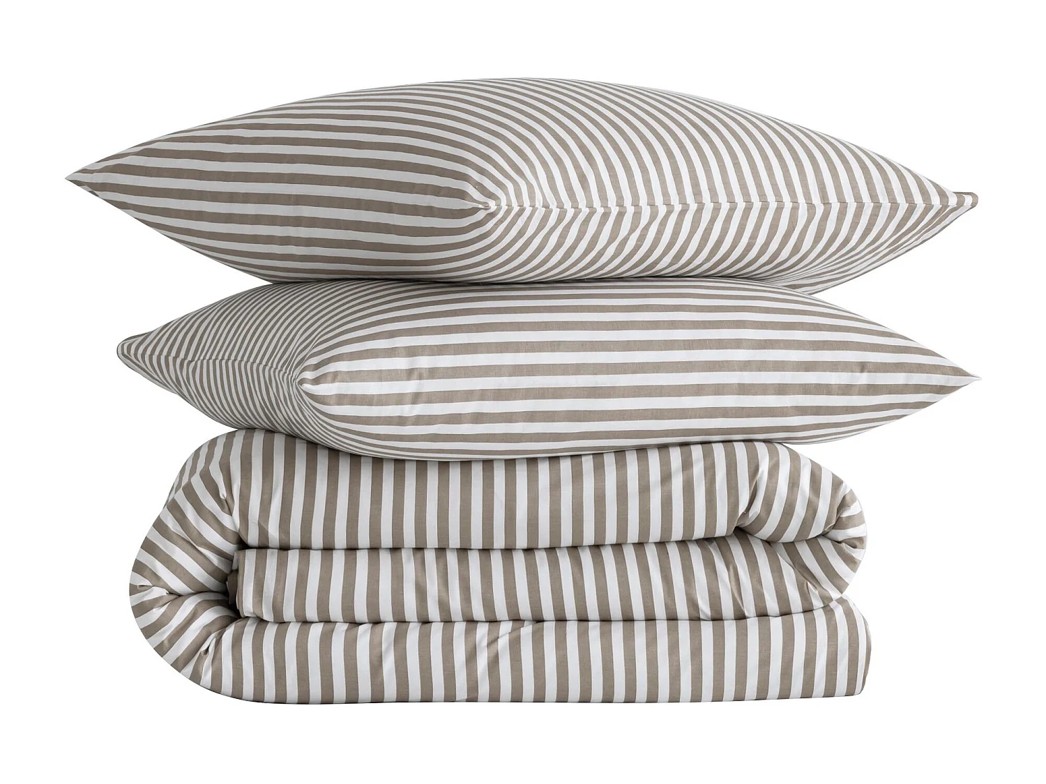 Parure de lit 260x240 coton à rayures taupe Terre de Nuit Horizon