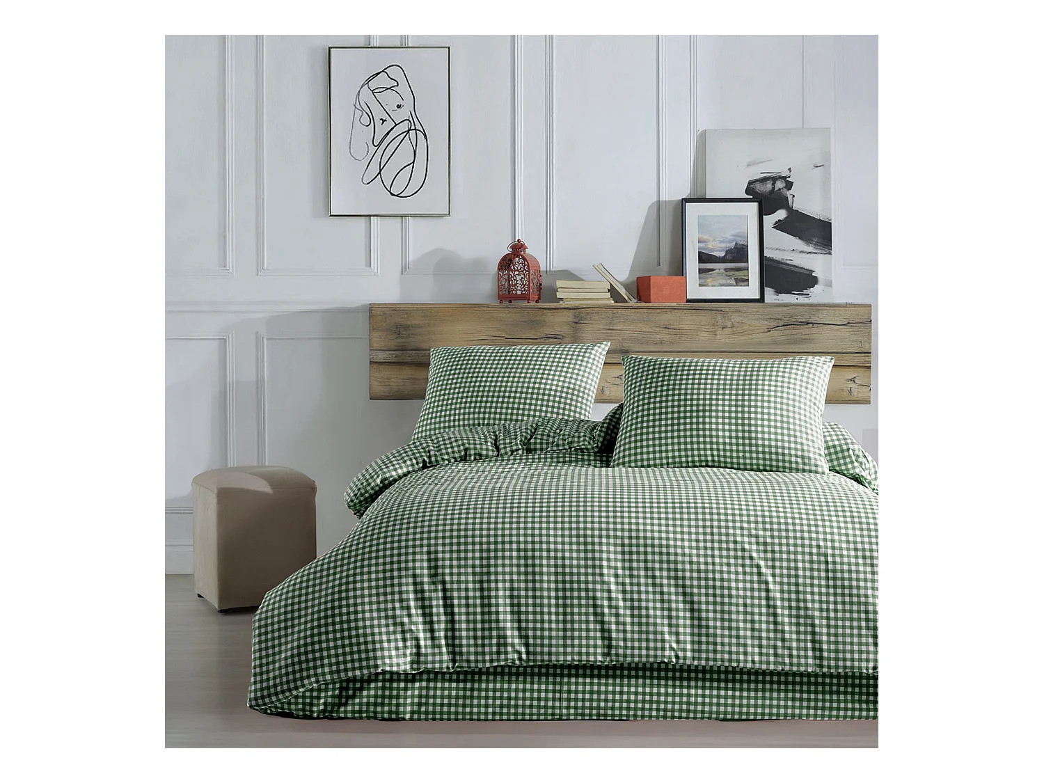 Parure de lit Vichy 200x200 Vert foncé