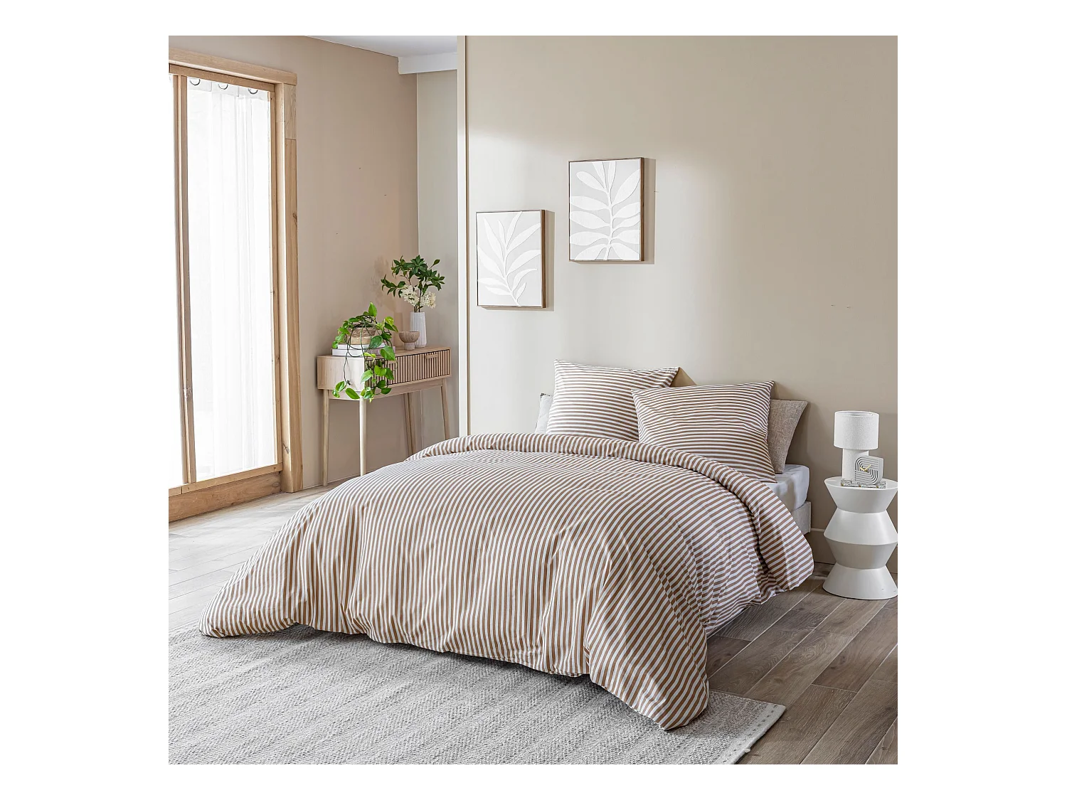Parure de lit 240x220 coton à rayures marron Terre de Nuit Horizon