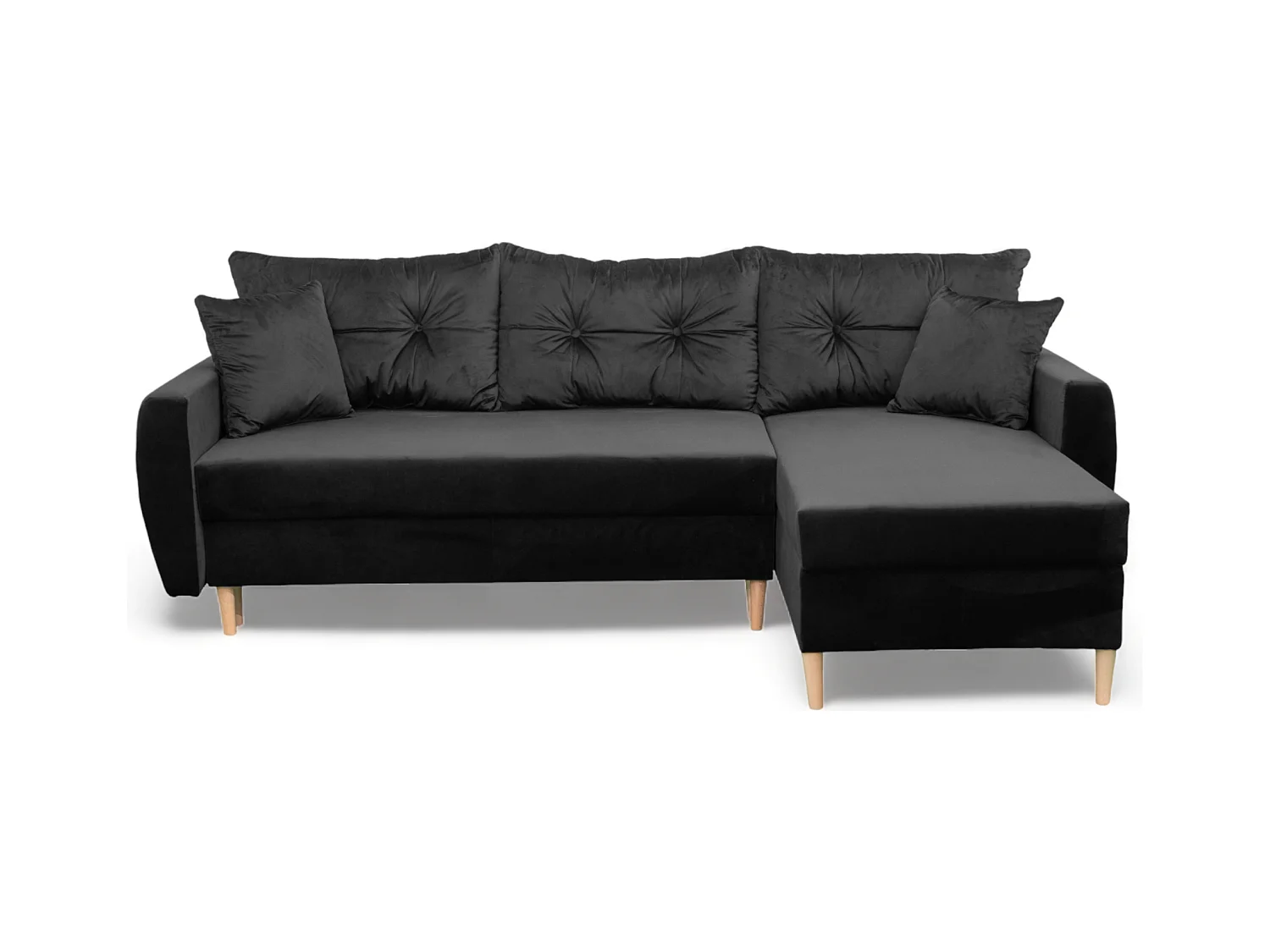 Canapé d’angle avec fonction de couchage, côté droit ROMEO L, tissu Riviera 100 noir, 234x156x74 cm