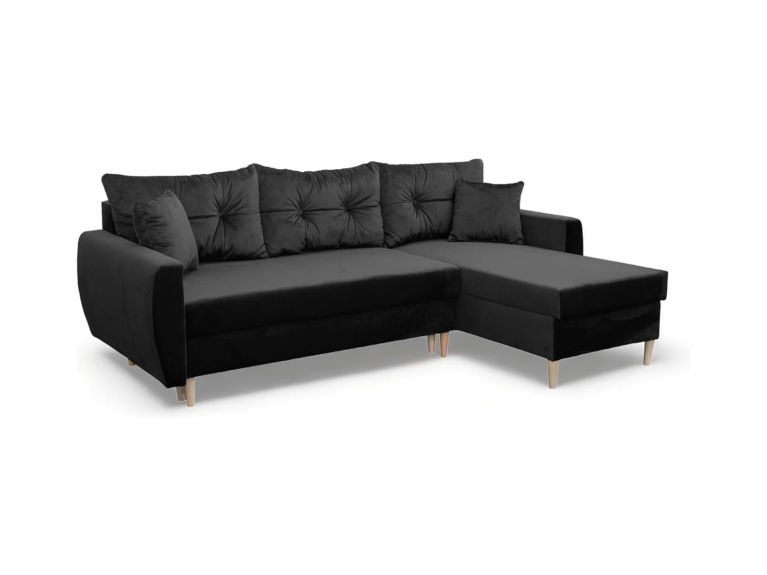 Canapé d’angle avec fonction de couchage, côté droit ROMEO L, tissu Riviera 100 noir, 234x156x74 cm