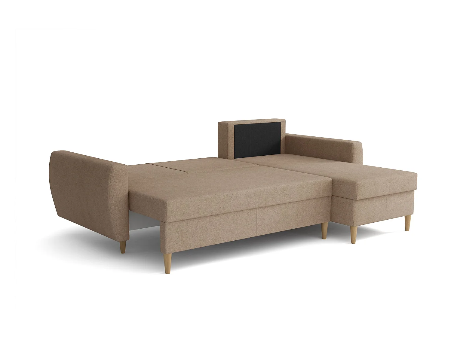 Canapé d’angle avec fonction de couchage, côté droit ROMEO L, tissu Riviera 100 noir, 234x156x74 cm