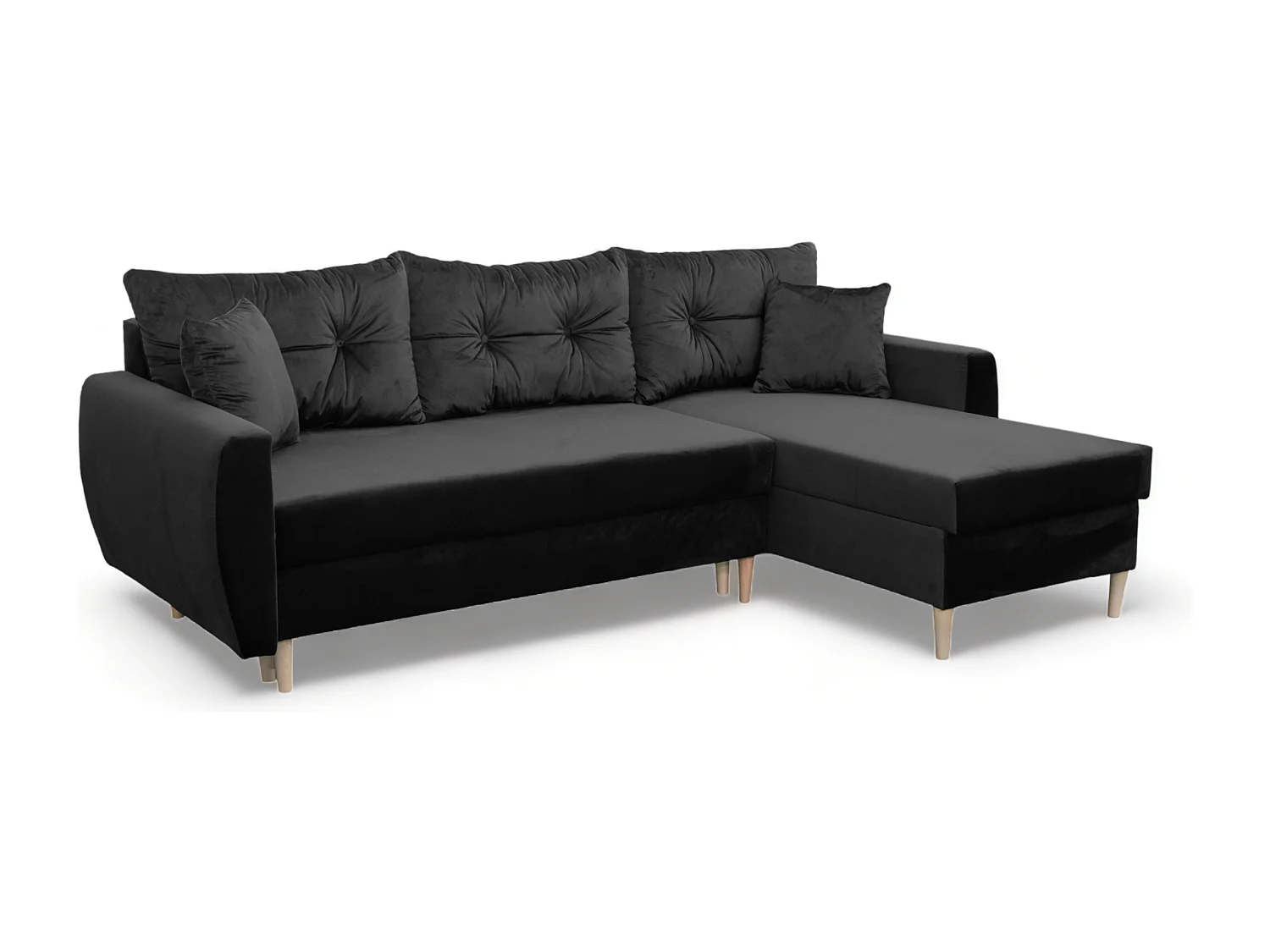 Hoekbank met slaapfunctie, rechtse uitvoering ROMEO L, stof Riviera 100 zwart, 234x156x74 cm