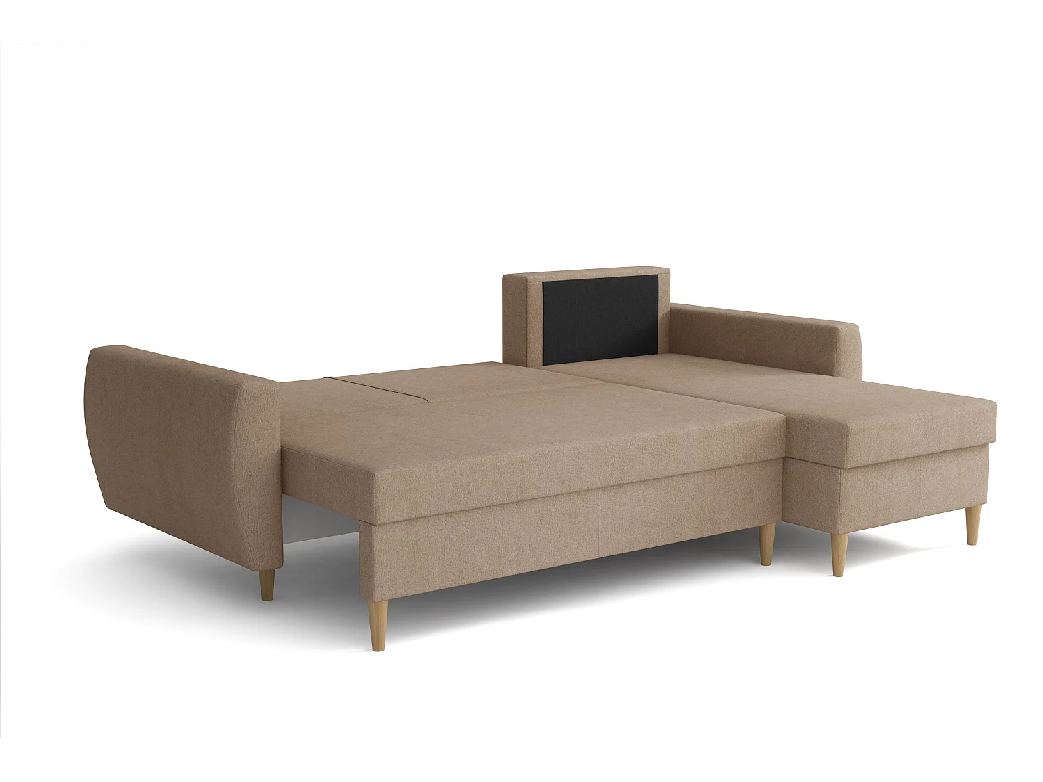 Hoekbank met slaapfunctie, rechtse uitvoering ROMEO L, stof Riviera 100 zwart, 234x156x74 cm