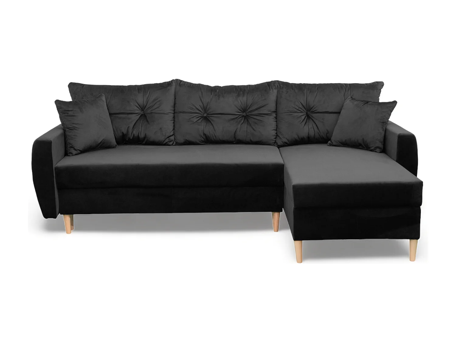 Hoekbank met slaapfunctie, rechtse uitvoering ROMEO L, stof Riviera 100 zwart, 234x156x74 cm