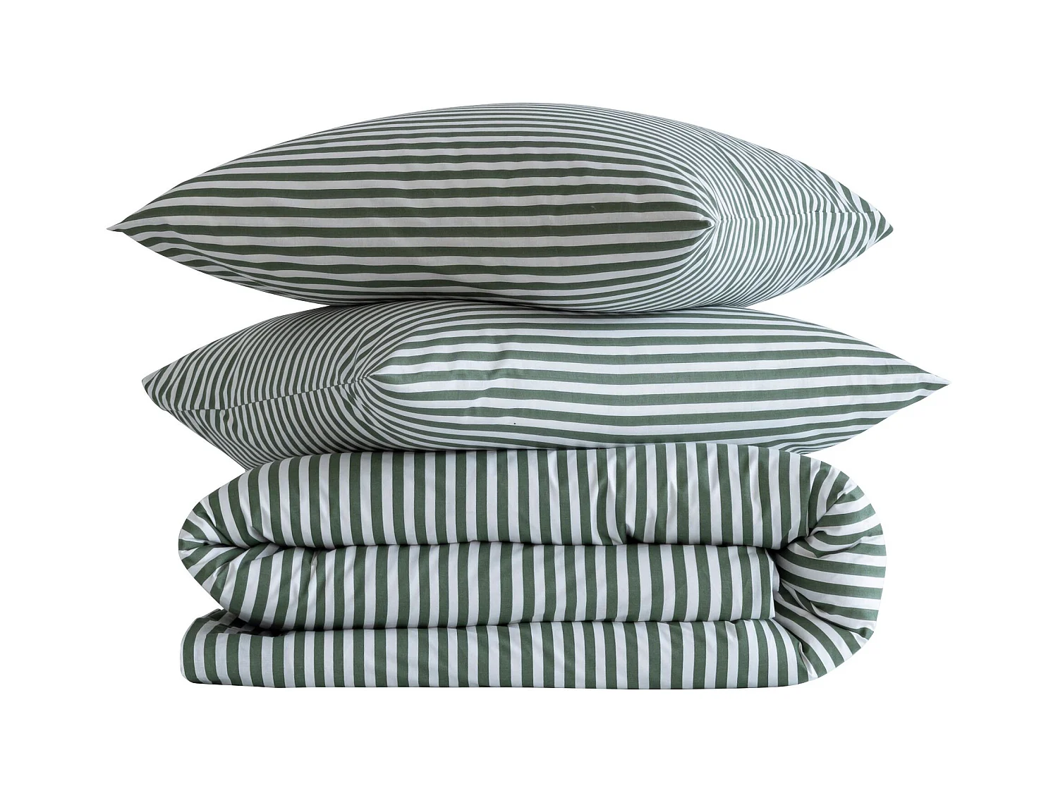 Parure de lit 200x200 coton à rayures vert Terre de Nuit Horizon