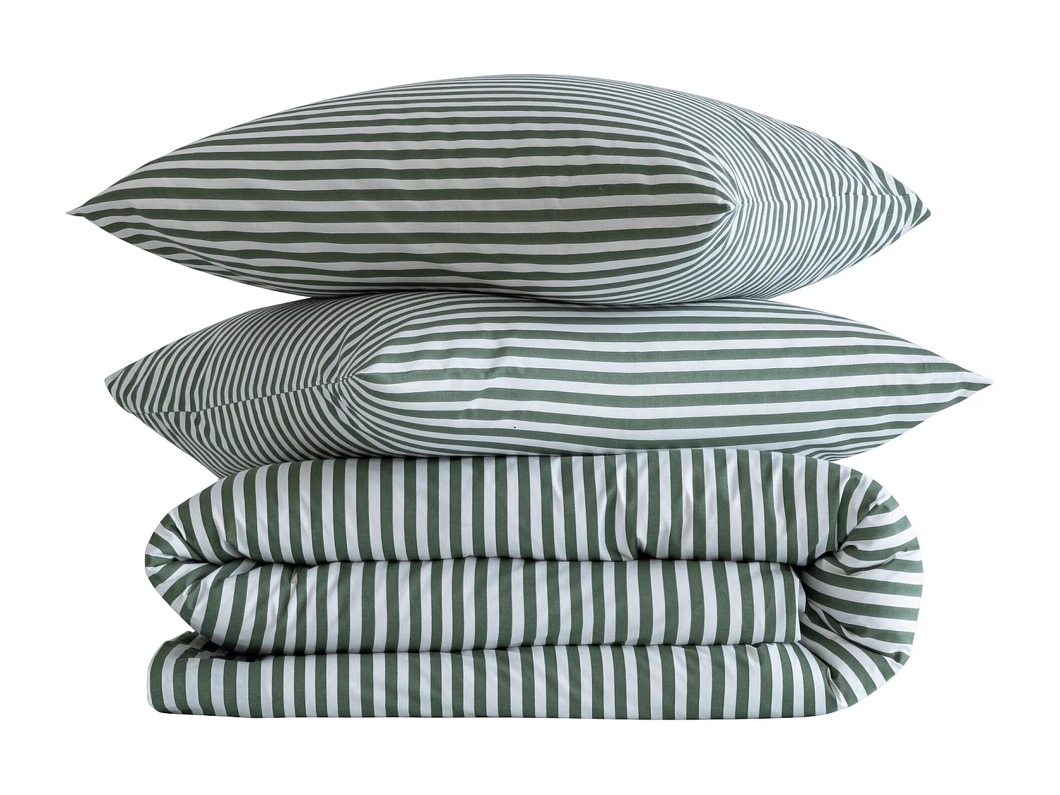 Parure de lit 200x200 coton à rayures vert Terre de Nuit Horizon