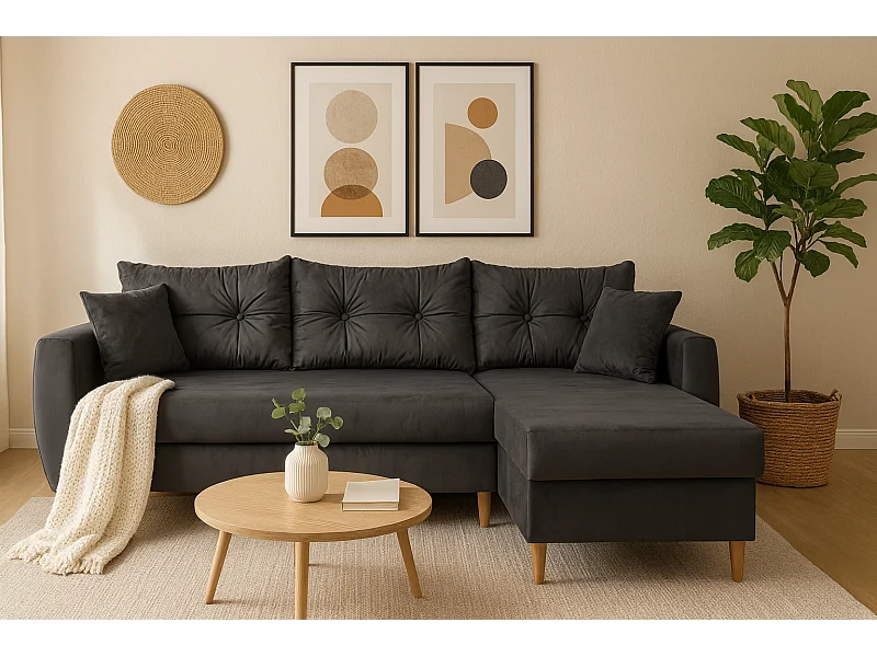 Narożnik z funkcją spania prawostronny  ROMEO L, tkanina Riviera 95 szara, 234x156x74 cm