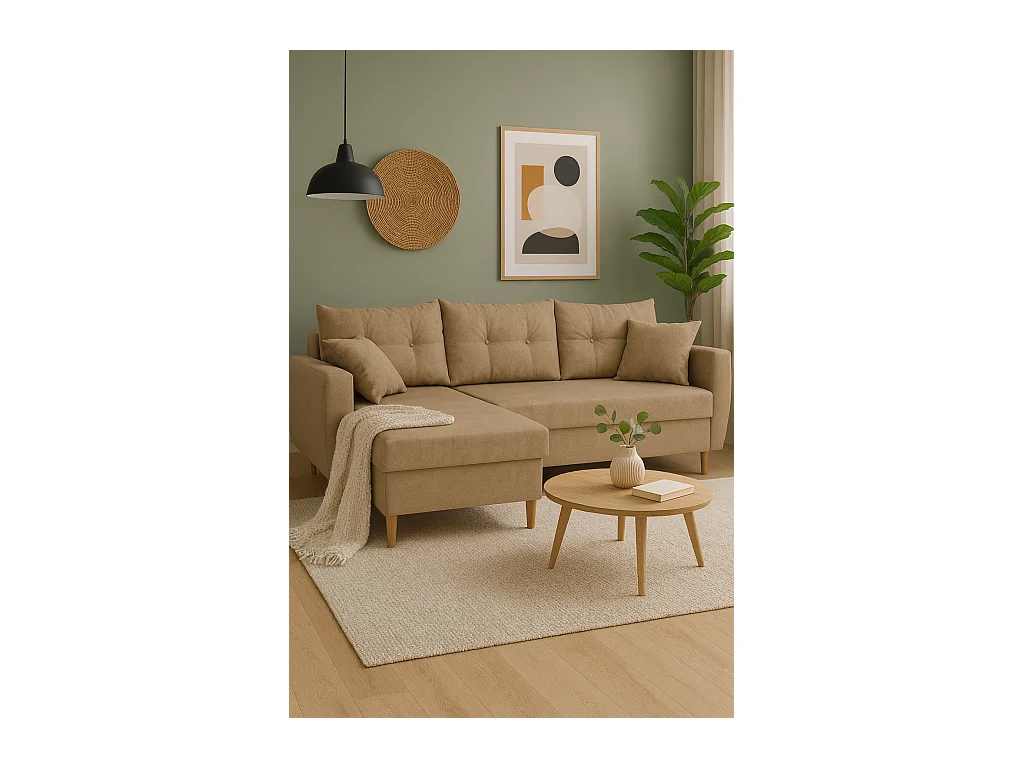 Hoekbank met slaapfunctie, linkse uitvoering ROMEO L, stof Manila 21 beige, 234x156x74 cm