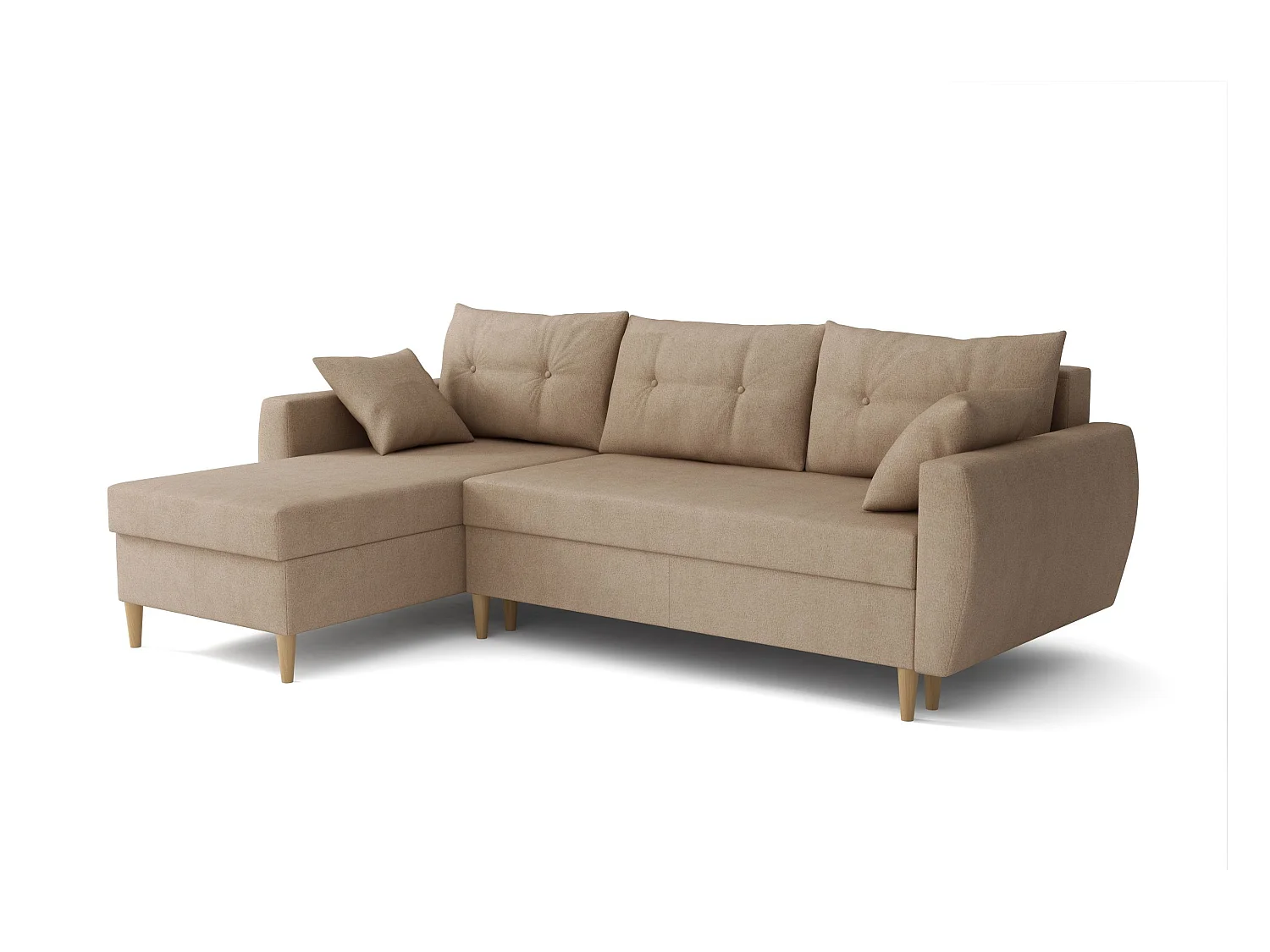 Hoekbank met slaapfunctie, linkse uitvoering ROMEO L, stof Manila 21 beige, 234x156x74 cm