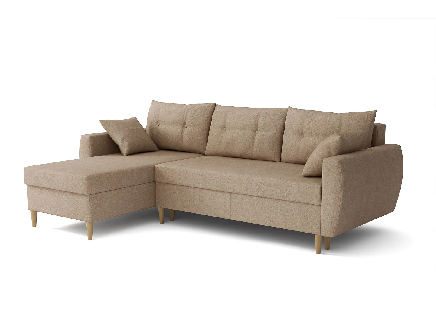 Hoekbank met slaapfunctie, linkse uitvoering ROMEO L, stof Manila 21 beige, 234x156x74 cm