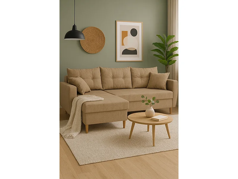 Narożnik z funkcją spania lewostronny  ROMEO L, tkanina Manila 21 beżowa, 234x156x74 cm