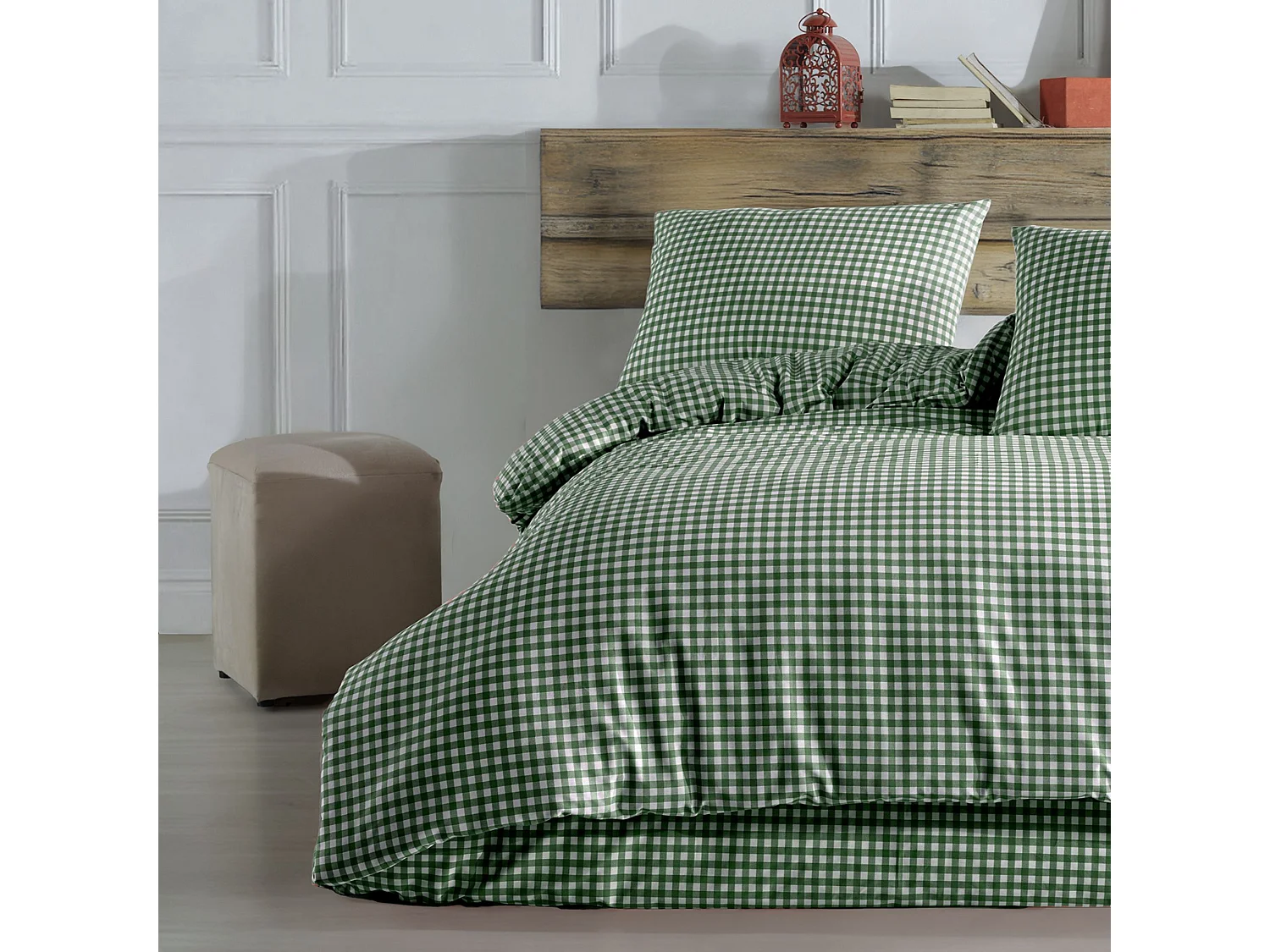 Parure de lit Vichy 140x200 Vert foncé