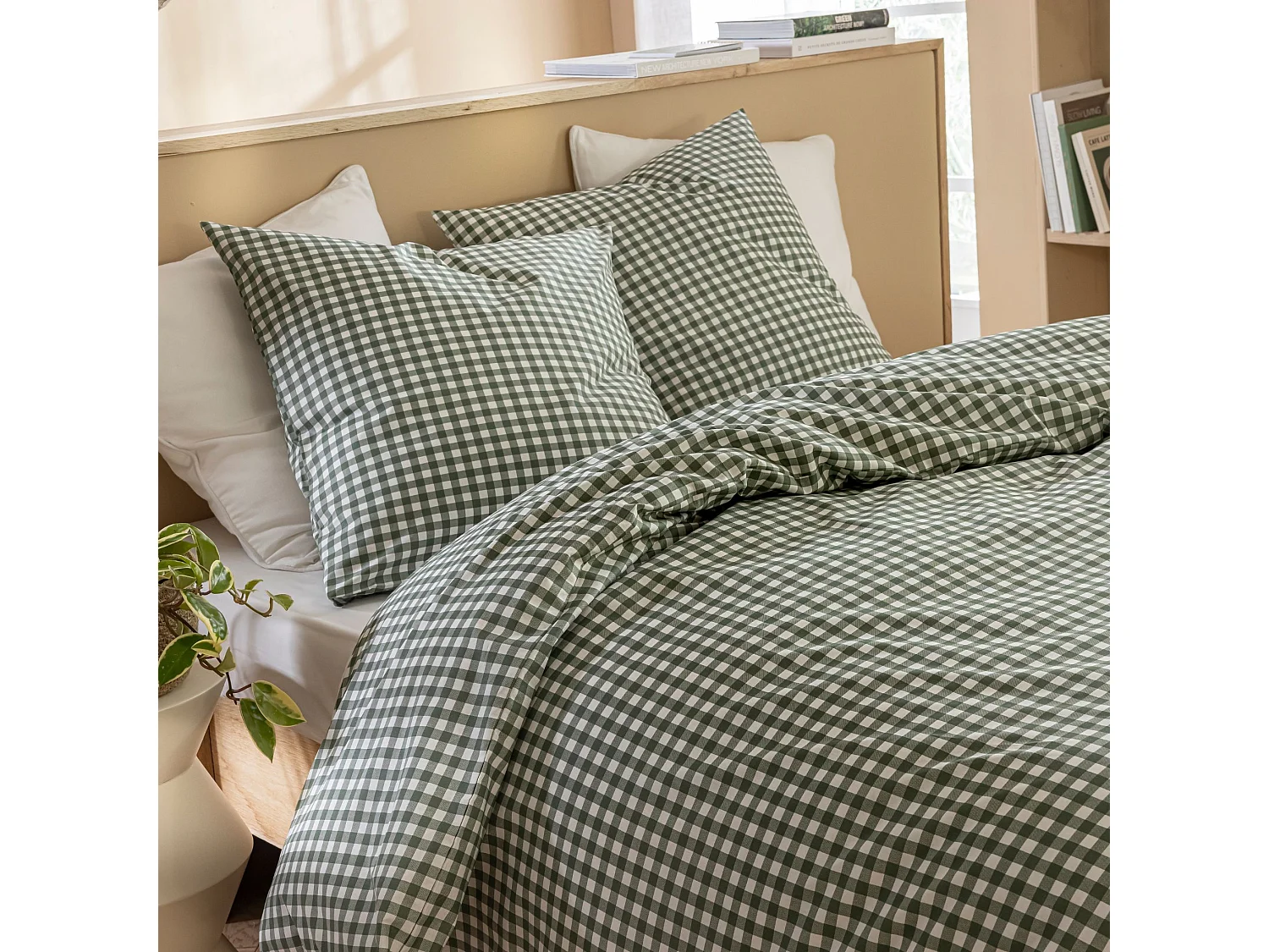 Parure de lit Vichy 140x200 Vert foncé