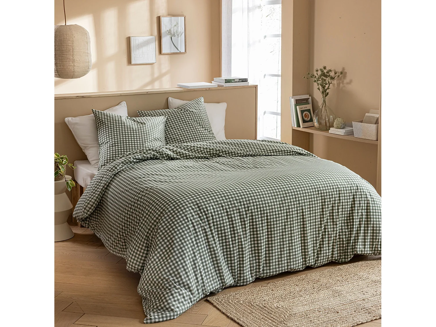 Parure de lit Vichy 140x200 Vert foncé