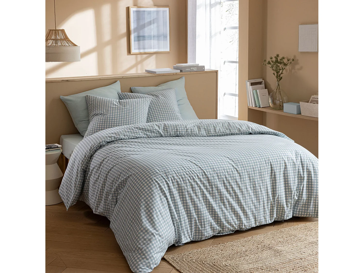 Parure de lit Vichy 140x200 Bleu