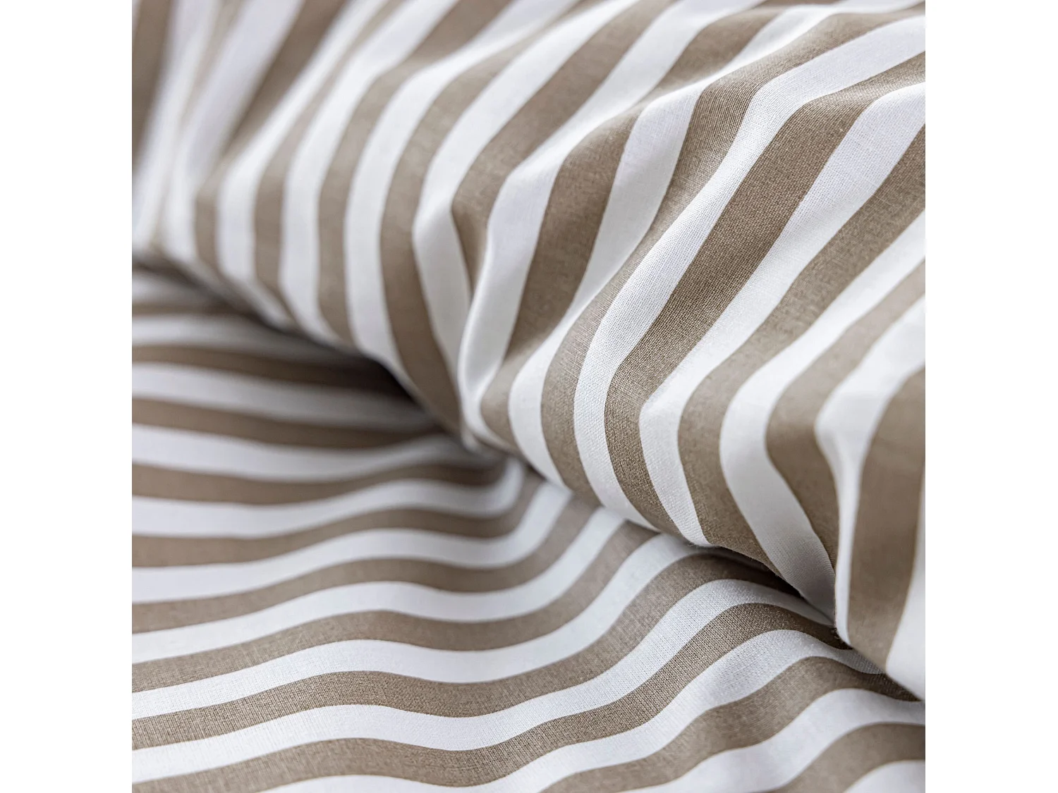 Parure de lit 200x200 coton à rayures taupe Terre de Nuit Horizon