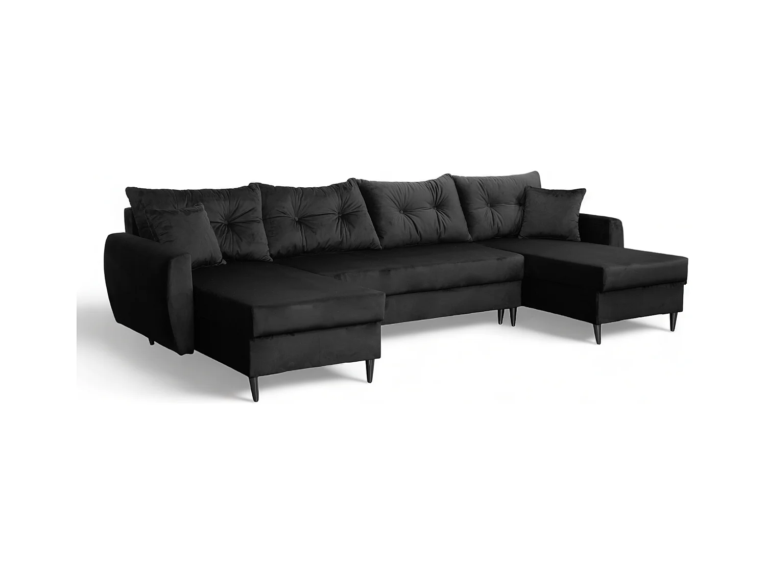 Canapé d’angle avec fonction de couchage ROMEO U, tissu Riviera 100 noir, dimensions 300 × 156 × 74 cm