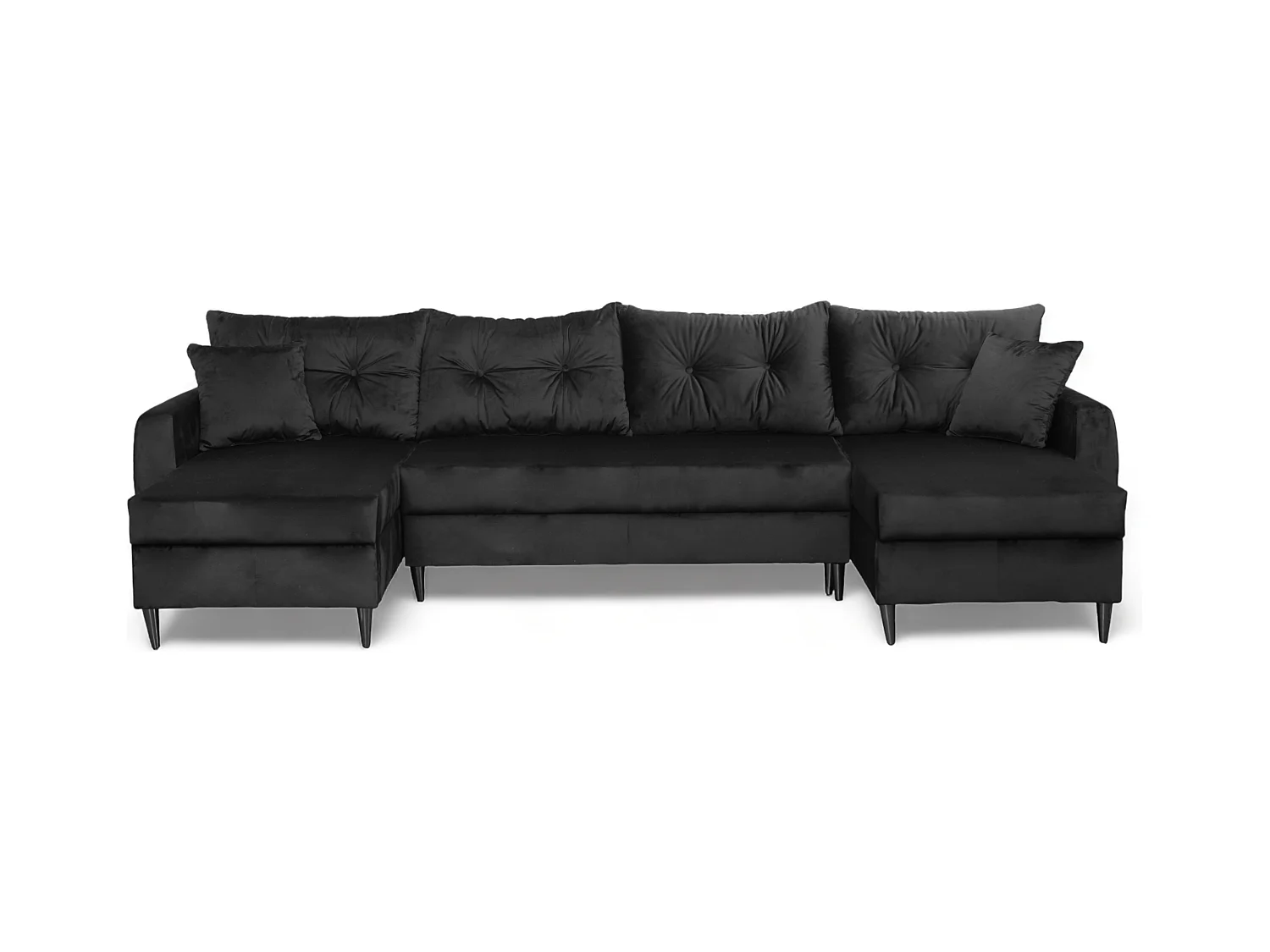 Canapé d’angle avec fonction de couchage ROMEO U, tissu Riviera 100 noir, dimensions 300 × 156 × 74 cm