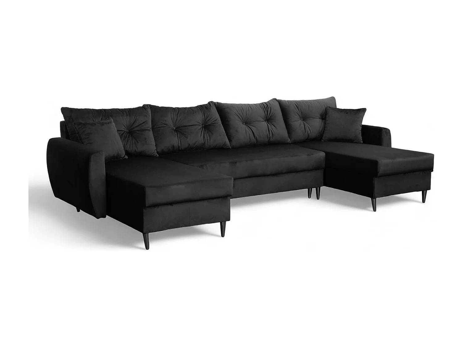Ecksofa mit Schlaffunktion ROMEO U, Stoff Riviera 100 schwarz, Maße 300 × 156 × 74 cm