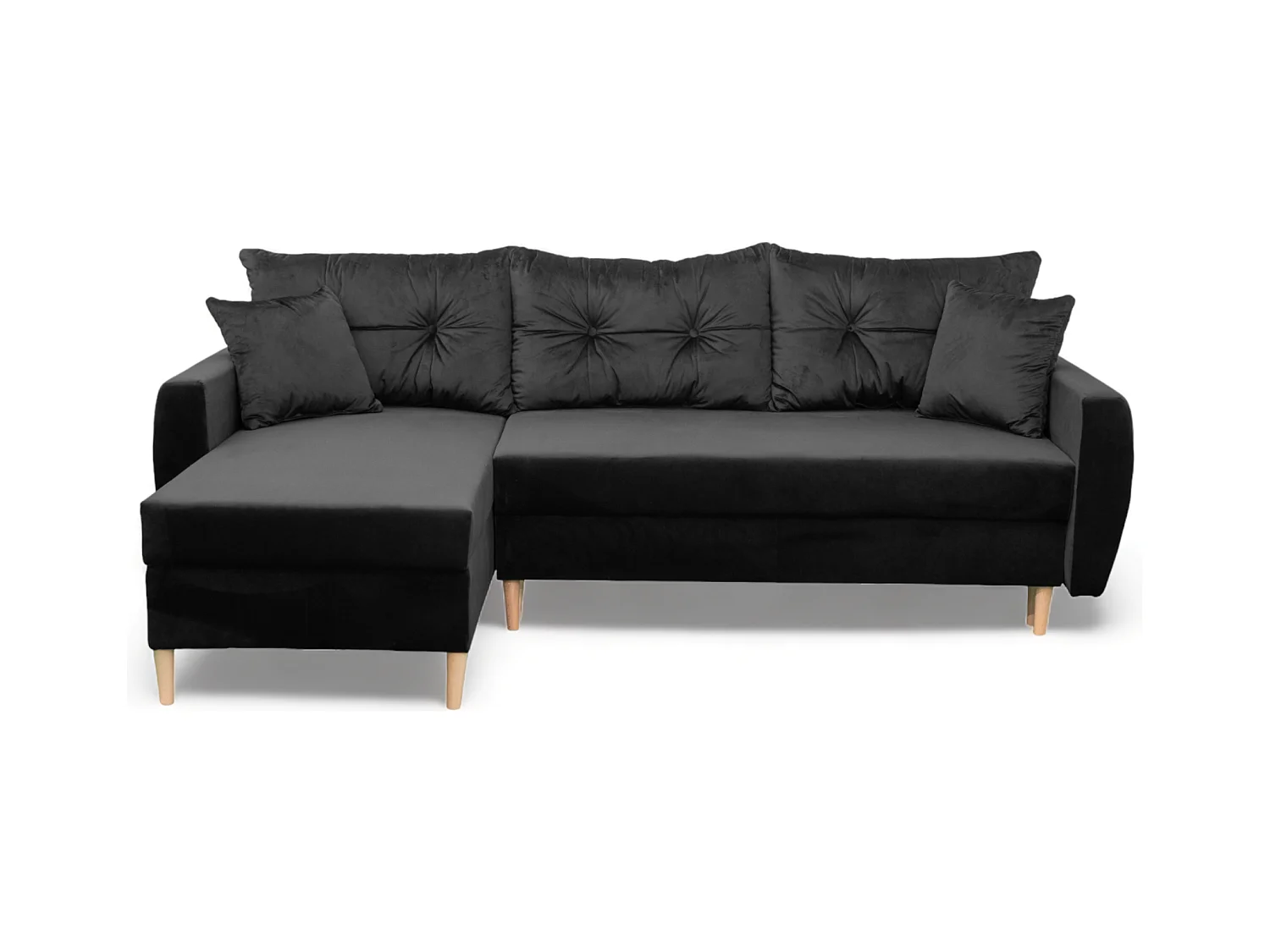 Canapé d’angle avec fonction de couchage, côté gauche ROMEO L, tissu Riviera 100 noir, 234x156x74 cm