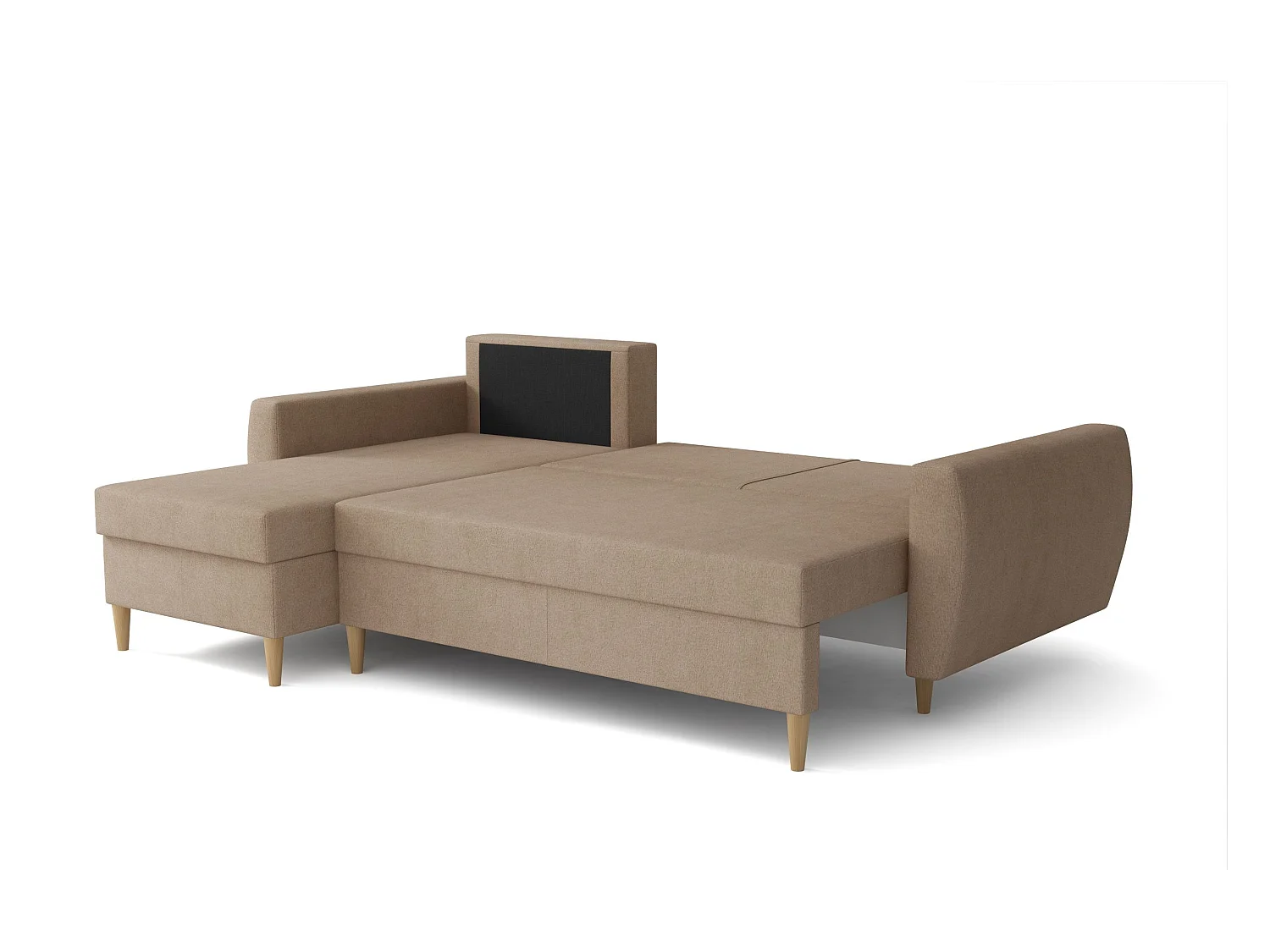 Canapé d’angle avec fonction de couchage, côté gauche ROMEO L, tissu Riviera 100 noir, 234x156x74 cm