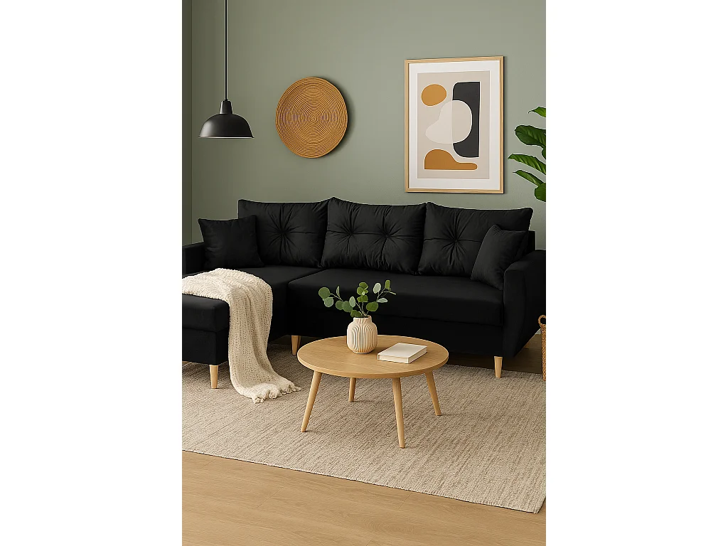 Hoekbank met slaapfunctie, linkse uitvoering ROMEO L, stof Riviera 100 zwart, 234x156x74 cm