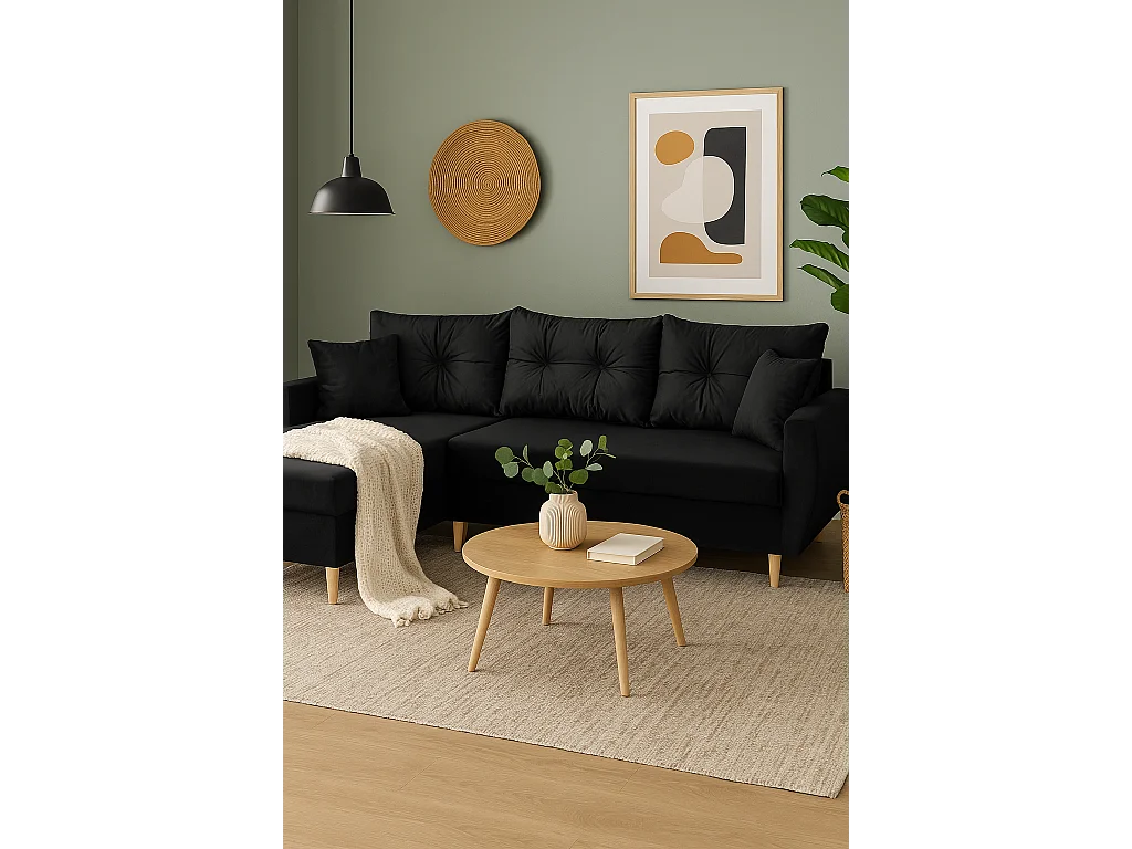 Hoekbank met slaapfunctie, linkse uitvoering ROMEO L, stof Riviera 100 zwart, 234x156x74 cm