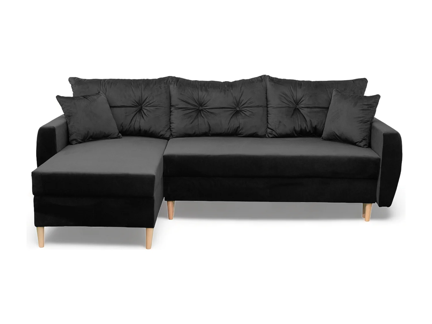 Hoekbank met slaapfunctie, linkse uitvoering ROMEO L, stof Riviera 100 zwart, 234x156x74 cm