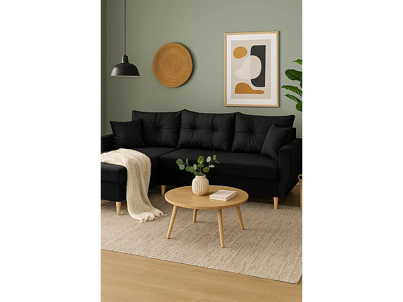 Hoekbank met slaapfunctie, linkse uitvoering ROMEO L, stof Riviera 100 zwart, 234x156x74 cm