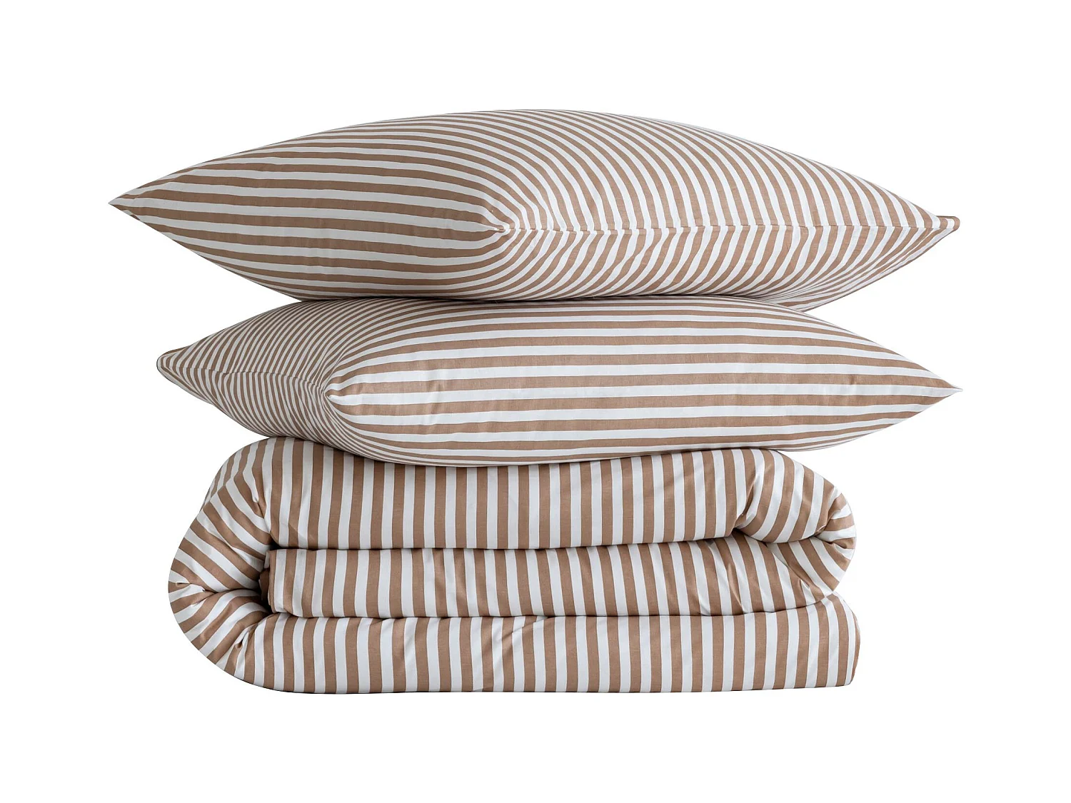 Parure de lit 200x200 coton à rayures marron Terre de Nuit Horizon