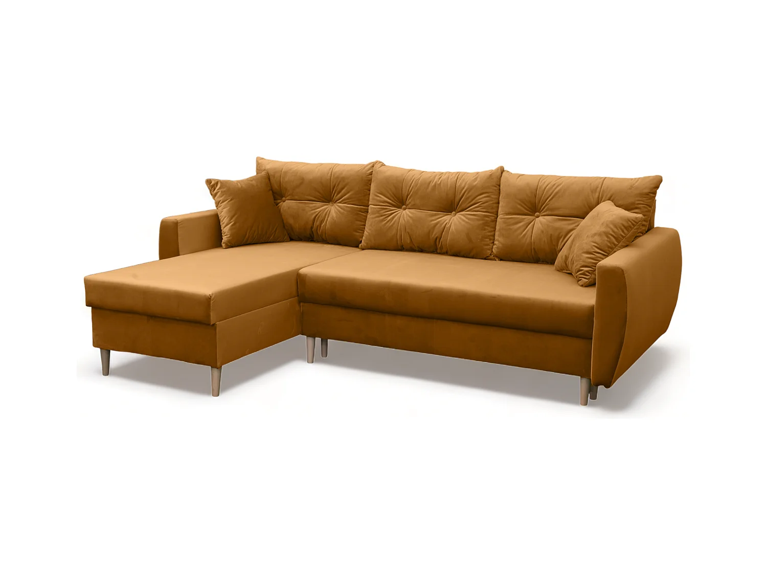 Canapé d’angle avec fonction de couchage, côté gauche  ROMEO L, tissu Riviera 41 moutarde, 234x156x74 cm